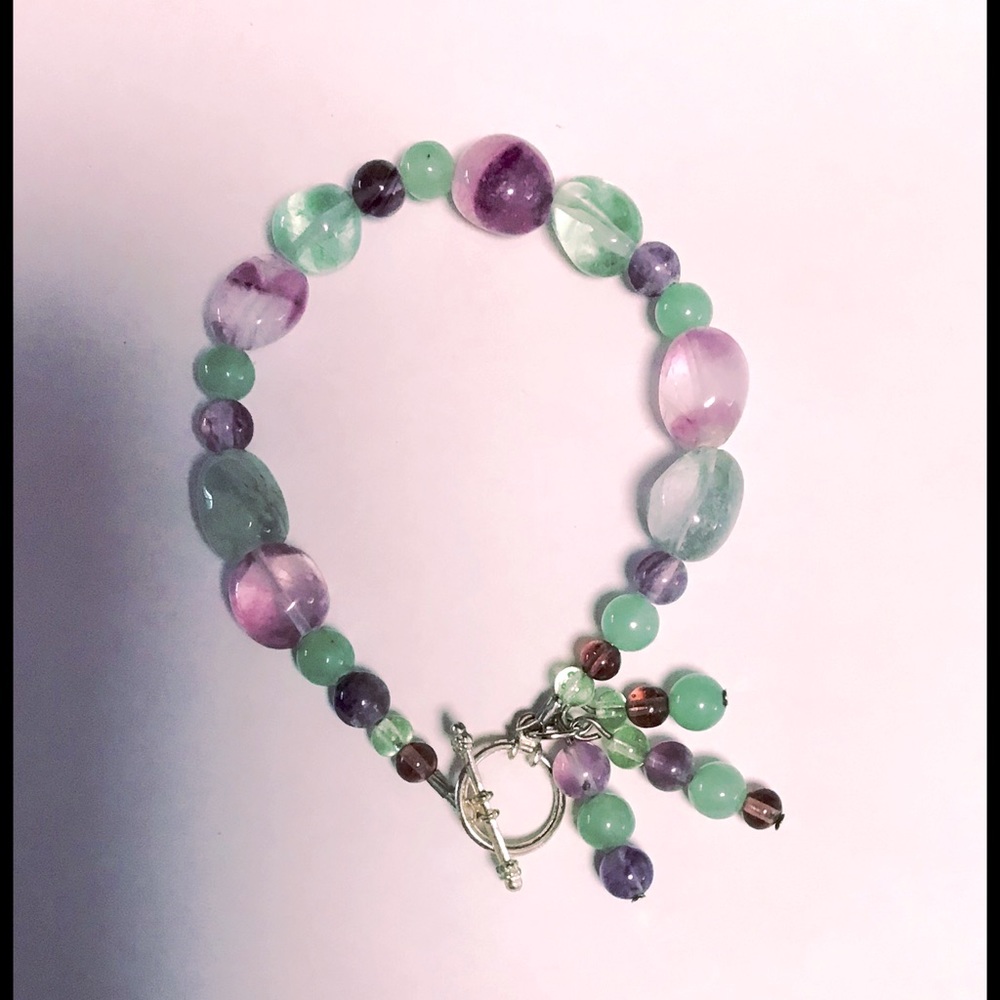 6.5" Artisan Crafted Green & Purple Bracelet W/Toggle Clasp